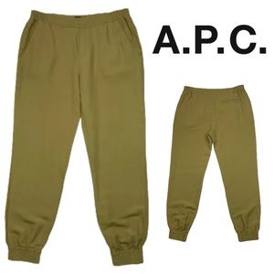 A.P.C. Jogger Pant 36 US/S Tan Khaki Linen Blend Pockets Pull-On High Waisted